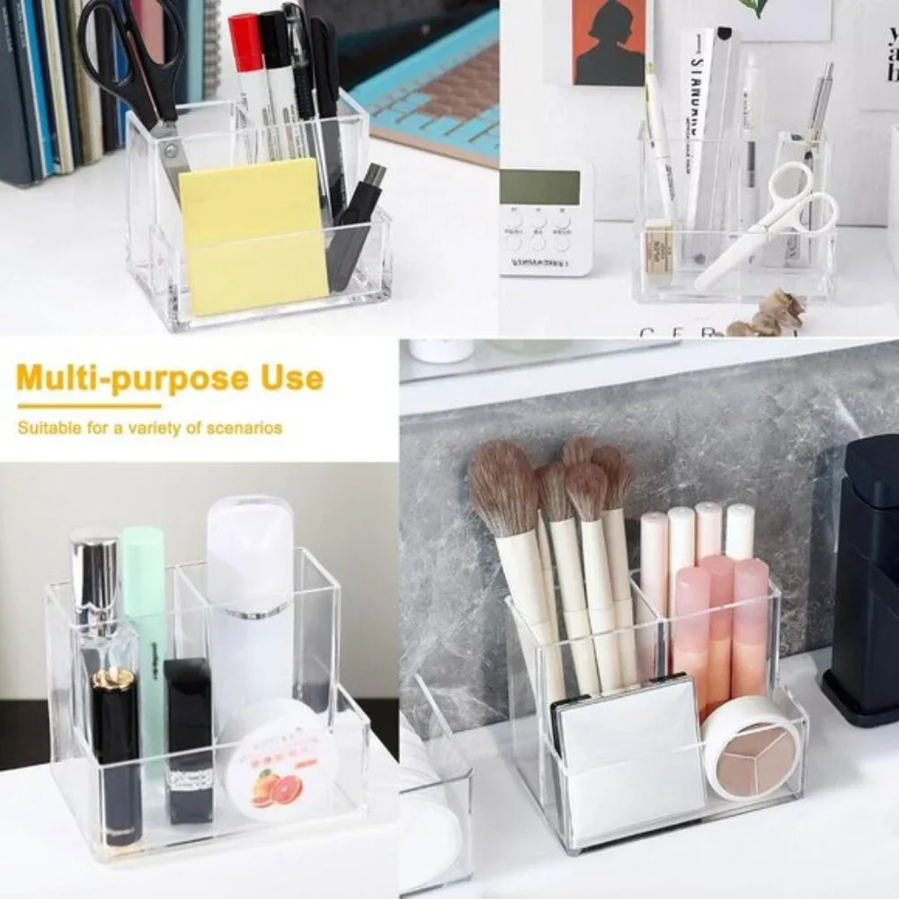 New Clear Acrylic Makeup Brush Organizer, 3-Slot Holder for Vanity or Desk Use
